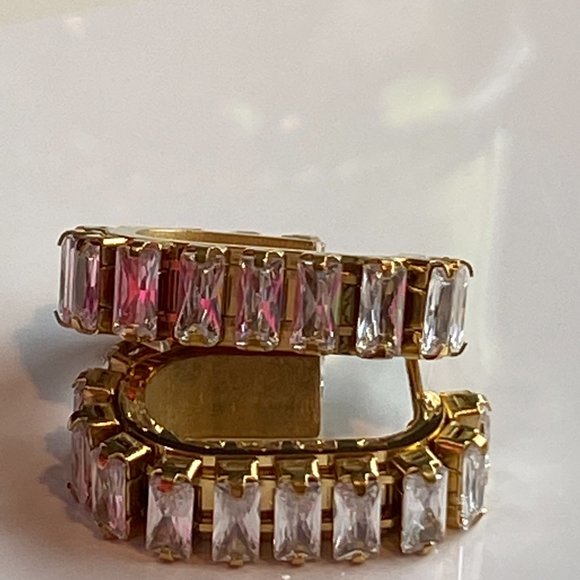 White Baguette Cubic Zirconia Stainless Steel Earrings - Picture 8 of 11